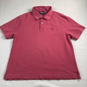Barbour Mens Short Sleeve Pique Polo Shirt Pink Size Large Logo Embroidery